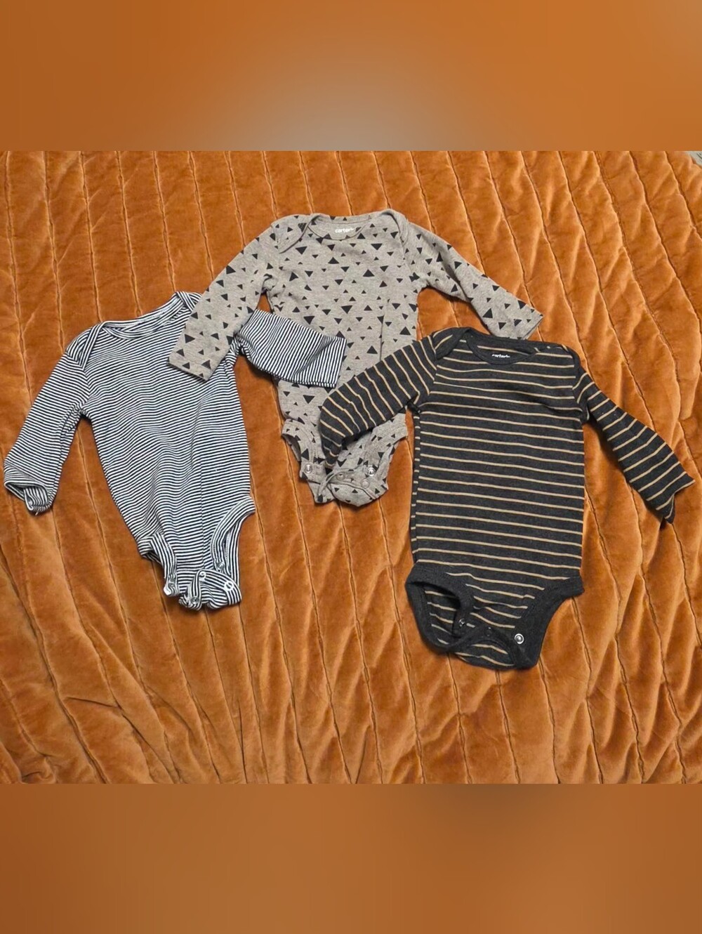 Carter's Gray, Black & Tan Striped Baby One-Piece Bodysuit Trio